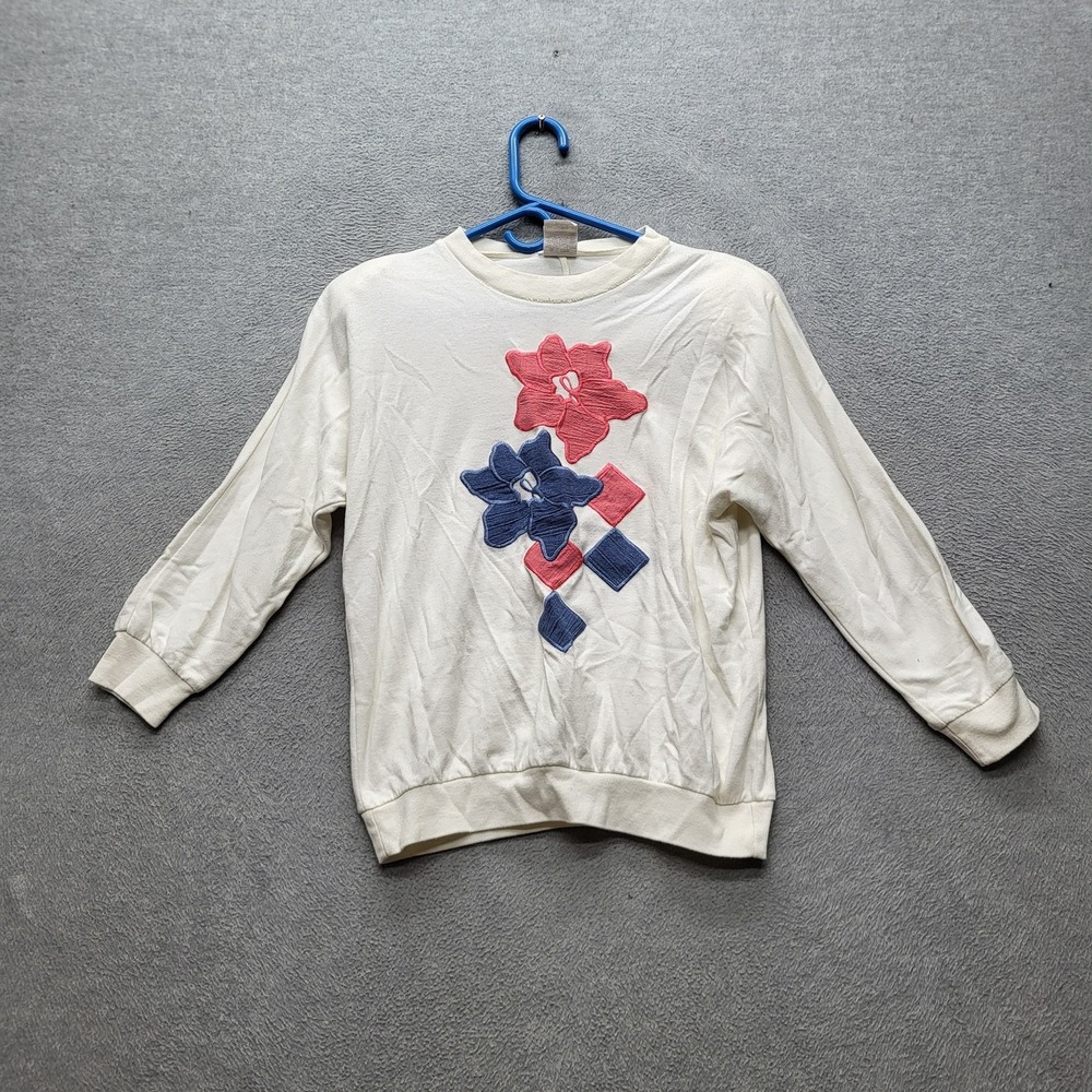 VINTAGE Graff Californiawear Women Sweatshirt S Floral Embroidered 80s USA READ